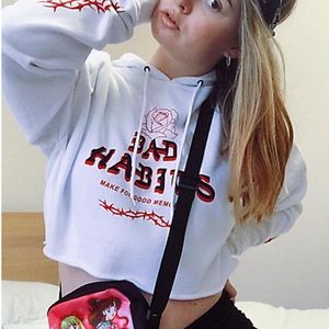 Zumiez Empyre Ariana Bad Habits White Crop Hoodie